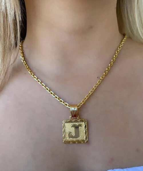 Cordão Feminino 3mm Cadeado + Pingente Letra - Banhado a Ouro 18k