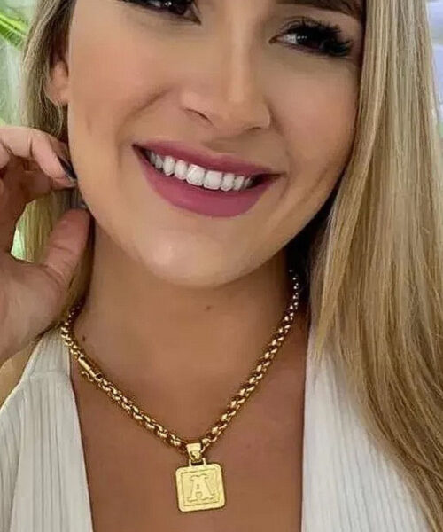 Cordão Português Feminino 8mm + Pingente Letra - Banhado a Ouro 18k