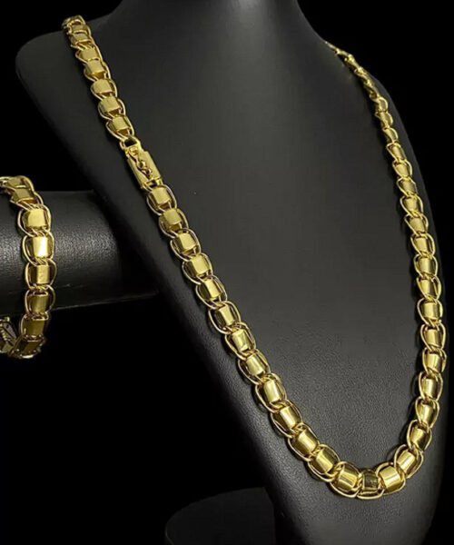 Cordão + Pulseira Dubai Supremo 13mm Banhado A Ouro 18k