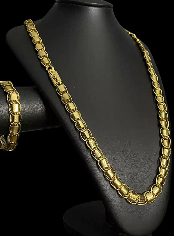 Cordao Pulseira 13Mm Dubai Supremo Banhado A Ouro 18K Preto