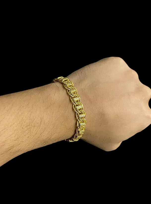 Cordao Pulseira Dubai Cravejado 8Mm Banhado A Ouro 18K Preto 1
