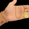 Cordao Pulseira E Pingente 3Mm Cadeado Banhado A Ouro 18K