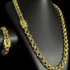 Cordao Pulseira Friso 12Mm Fecho Jacare Banhado A Ouro 18K Preto