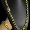 Cordao Pulseira Friso 12Mm Fecho Jesus Cristo Banhado A Ouro 18K Preto