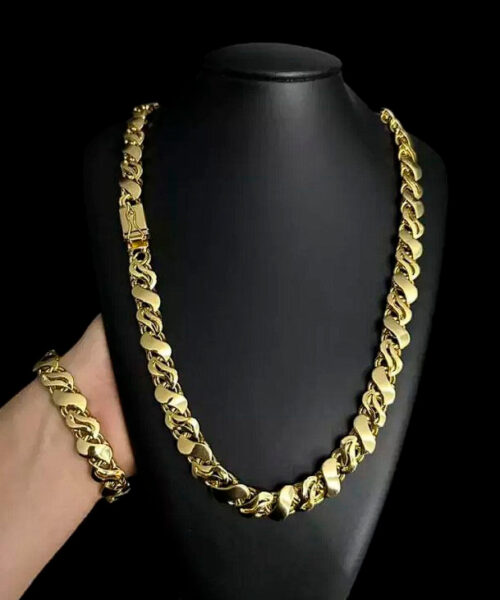 Corrente + Pulseira Friso s Miami 13mm - Banhada a Ouro 18k