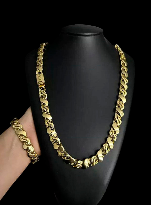 Cordao Pulseira Friso S Miami 13Mm Banhado A Ouro 18K Preto
