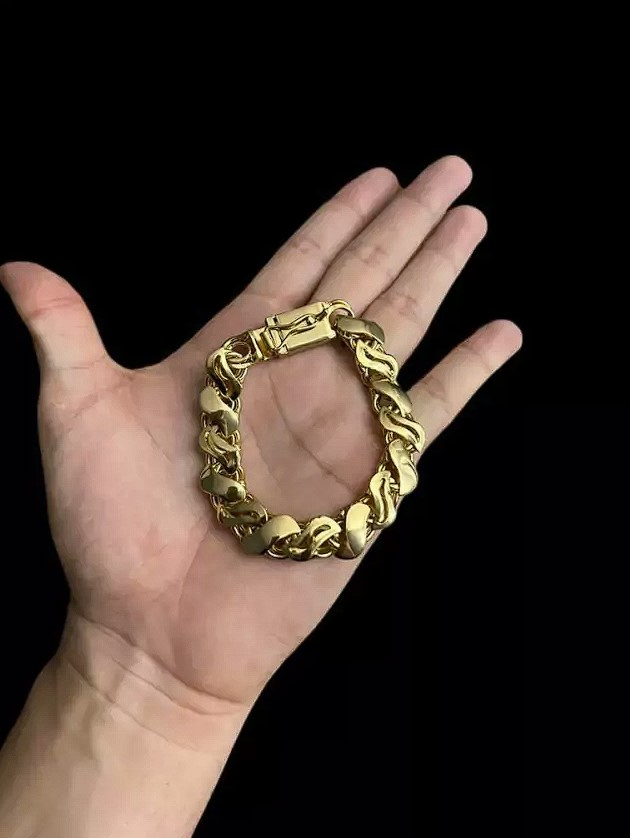 Cordao Pulseira Friso S Miami 13Mm Banhado A Ouro 18K0
