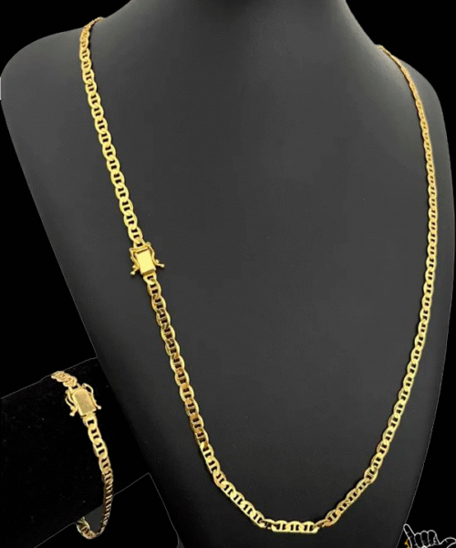 Kit Corrente Piastrine (5mm) + Pulseira - Banhado a Ouro 18k