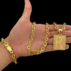Cordao Pulseira Pingente 10Mm Cadeado Banhado A Ouro 18K