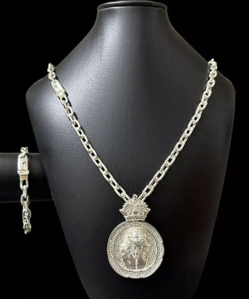 Cordão + Pulseira Cadeado 8mm + Pingente Jesus Personalizado - Banhado a Prata 925