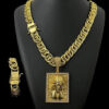 Cordao Pulseira Romano 10Mm Pingente Jesus Banhado A Ouro2