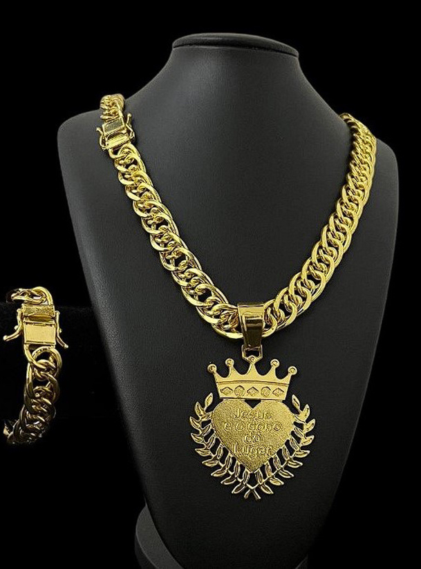 Cordao Pulseira Romano Pingente Jesus Banhado A Ouro 18K32