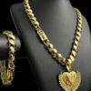 Cordao E Pulseira Friso S 13Mm Pingente Fe Coracao Banhado A Ouro Pretoo