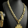 Cordao E Pulseira Friso S 13Mm Pingente Jesus E O Dono Banhado A Ouro 18K Preto