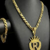 Cordao E Pulseira Friso S 8Mm Pingente Letra Banhado A Ouro 18K Preto