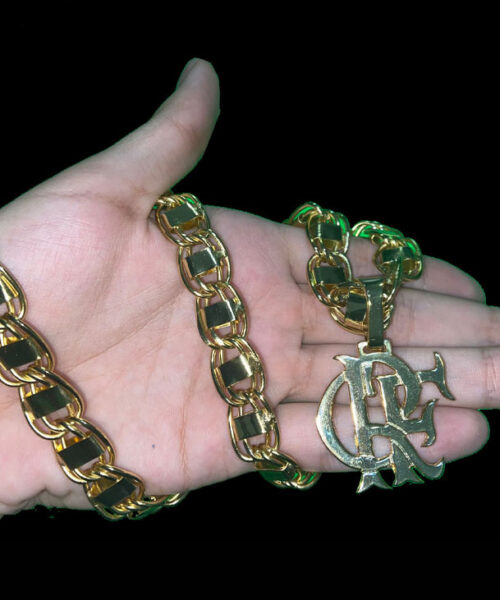 Cordão 15mm Dubai + Pingente Flamengo - Banhado A Ouro 18k