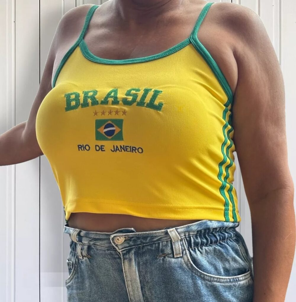 Camisa Do Brasil Suplex Bordada Retrô - Imagem 5