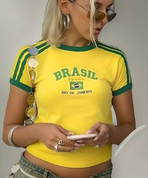 Camisa do Brasil Bordada Retrô - Babylook