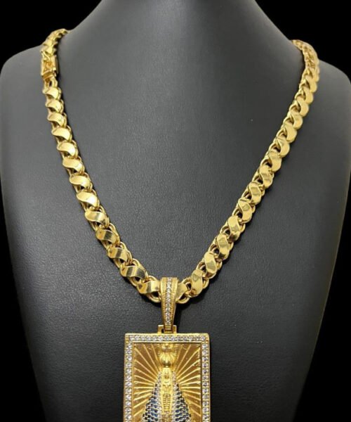 Corrente Friso s (8mm) + Pingente Nossa Senhora - Banhado a Ouro 18k