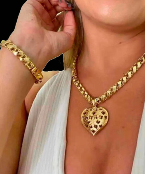 Kit 8mm Feminino Friso S Cordão + Pingente + Pulseira - Banhado Ouro 18k