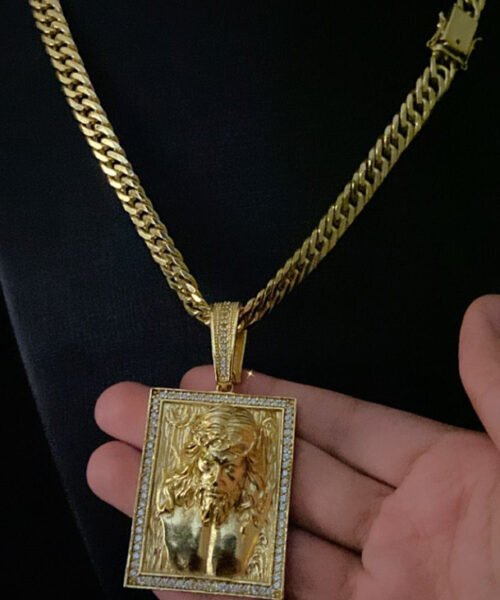 Cordão Grumet 10mm + Pingente Jesus 3d - Banhado a Ouro 18k