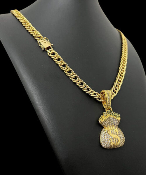 Corrente Grumet (7mm) + Pingente Dinheiro - Banhado a Ouro 18k