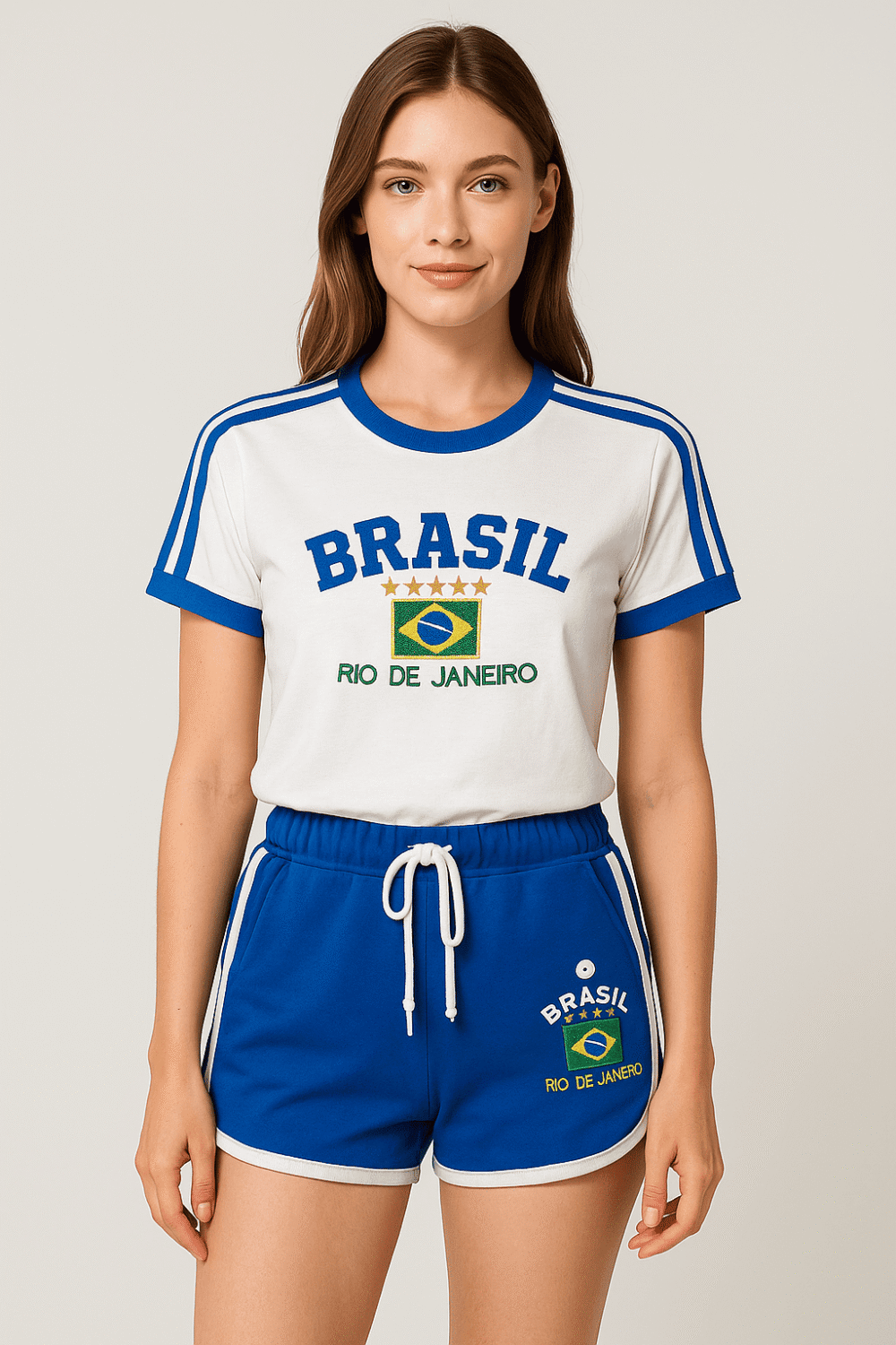 Camisa Do Brasil + Short Do Brasil Bordado Retrô - Imagem 7