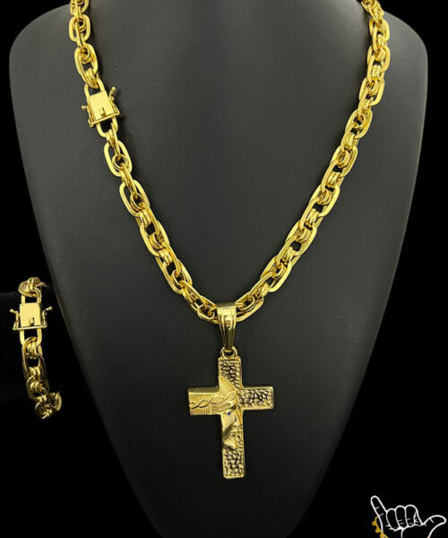 Kit Conjunto Imperador 10mm  Corrente + Pulseira + Pingente - Banhado a Ouro 18k