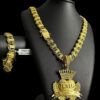 Kit Cordao Dubai 15Mm Cravejado Pulseira Pingente Jesus E O Dono Banhado A Ouro 18K P