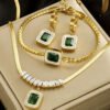 Kit Cordao Pulseira Par De Brincos Feminino Banhado A Ouro 18K 23