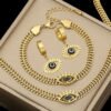 Kit Cordao Pulseira Par De Brincos Olho Grego Feminino Banhado A Ouro 18K Pretoo