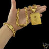 Kit Corrente Cadeado 14Mm Pingente Fe Pulseira – Banhado A Ouro 18K3