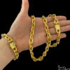 Kit Corrente Cadeado 14Mm Pulseira – Banhado A Ouro 18K2