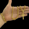 Kit Corrente Cadeado 6Mm Pulseira Pingente Cruz – Banhado A Ouro 18K2