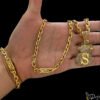 Kit Corrente Cadeado 6Mm Pulseira Pingente Dinheiro – Banhado A Ouro 18K3