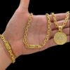 Kit Corrente Cadeado 6Mm Pulseira Pingente Estrela De Davi – Banhado A Ouro 18K4