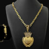 Kit Corrente Cadeado Alongado 7Mm Pulseira Pingente Jesus E O Dono – Banhado A Ouro 18K2