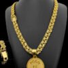 Kit Corrente Friso 12Mm Pulseira Pingente Foco Fe Forca – Banhado A Ouro 18K2