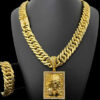 Kit Corrente Grumet Lacraia 18Mm Pulseira Pingente Jesus 3D – Banhado A Ouro 18K3