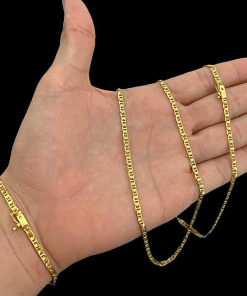 Kit Corrente Piastrine (3mm) + Pulseira - Banhado a Ouro 18k