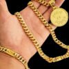 Kit Corrente Pitbull 10Mm Pulseira Pingente Foco Fe Forca – Banhado A Ouro 18K3