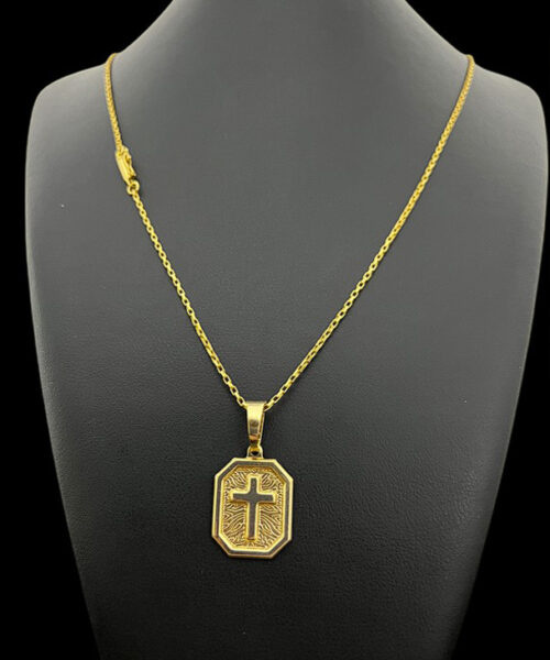 Corrente Tijolinho (1mm) + Pingente Crucifixo - Banhado a Ouro 18k