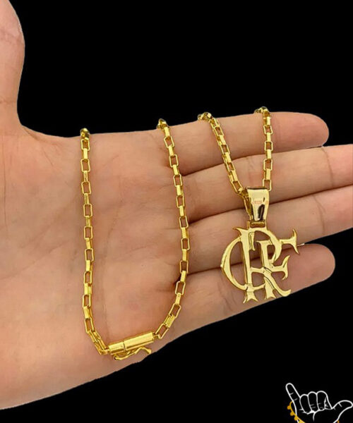 Corrente Tijolinho (3mm) + Pingente Flamengo - Banhado a Ouro 18k