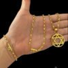 Kit Corrente Tijolinho 4Mm Pulseira Pingente Estrela De Davi – Banhado A Ouro 18K2