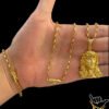 Kit Corrente Tijolinho 4Mm Pulseira Pingente Rosto De Cristo – Banhado A Ouro 18K2