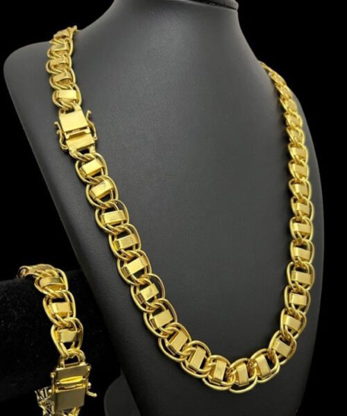 Kit Corrente Dubai (15mm) + Pulseira - Banhado a Ouro 18k