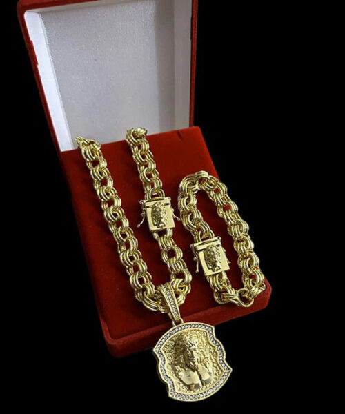 Kit Friso Triplo 13mm Fecho Especial Jesus Cristo - Banhado a Ouro 18k