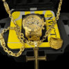Kit Relogio Invicta Corrente Cadeado 8Mm Pingente Pulseira Anel – Banhado Ouro 18K4