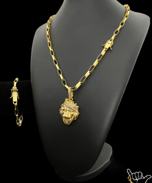 Kit Conjunto Tijolinho 6mm Corrente + Pulseira + Pingente - Banhado a Ouro 18k