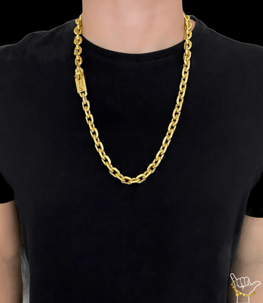 Kit Corrente Cadeado (12Mm) + Pingente Nossa Senhora + Pulseira - Banhado A Ouro 18K - Imagem 3